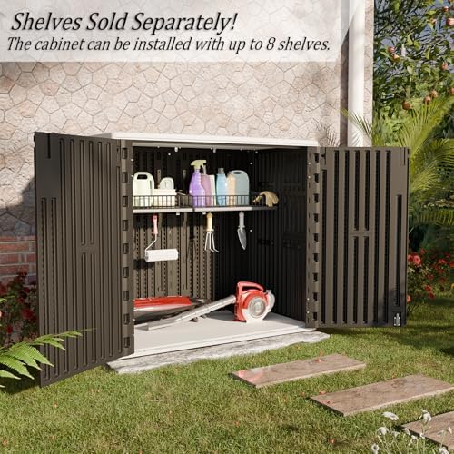 homspark outdoor storage shed 37 cu.ft, all-weather resistant shown in use