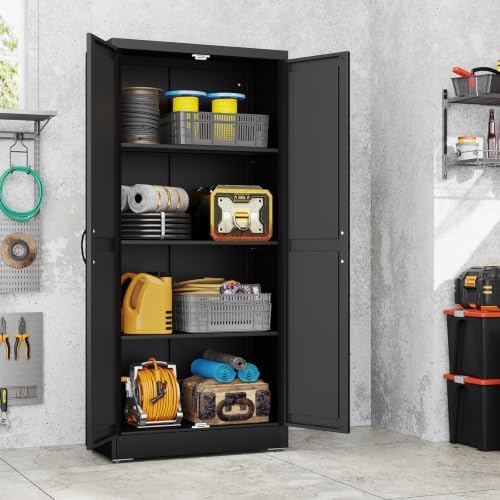 metal garage storage cabinet, 63" h steel tool, front angle view
