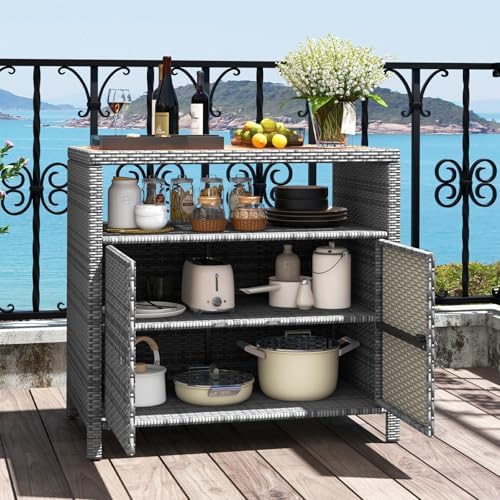 rattan storage cabinet, outdoor & indoor sideboards with shown in use