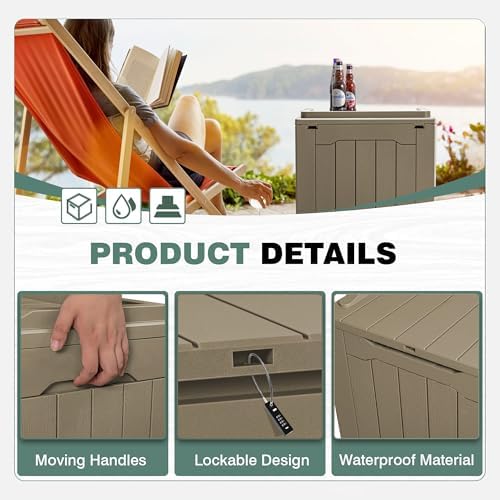 gunji 30 gallon small deck box outdoor waterproof shown in use