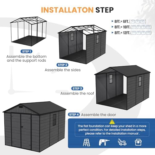 amopatio 8x10 ft outdoor resin storage shed with on a desk or shelf