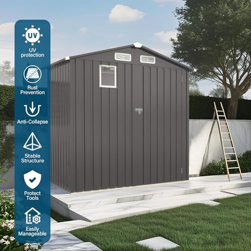 6x3.5 ft outdoor storage shed, small metal garden showing dimensions