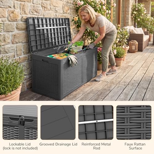 tangkula 100 gallon outdoor storage box, lockable outdoor on a desk or shelf