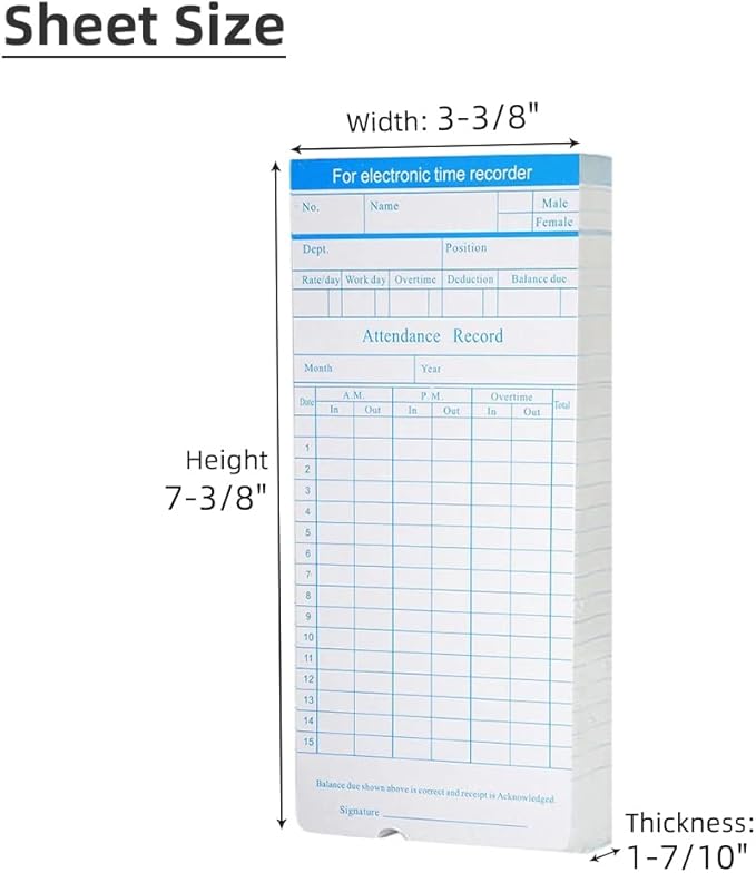 TooCust 100-Piece Time Cards for Employees, Monthly Time Cards 2-Sided - Image 2