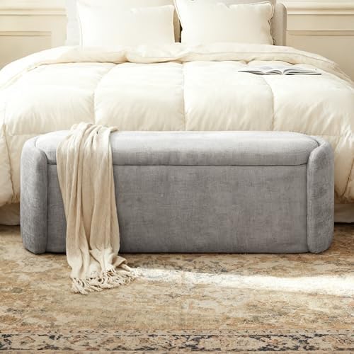 vknow 46" oval storage ottoman bench, upholstered end, close-up detail