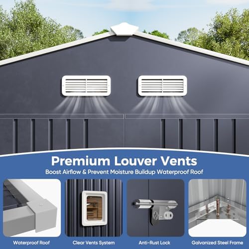 10x10 ft metal storage shed with window, lockable, side view
