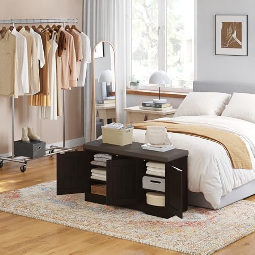 dinzi lvj shoe storage bench with cushion, door, front angle view