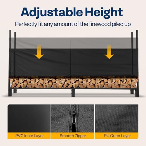 vivohome upgraded heavy duty 8 ft firewood rack, side view