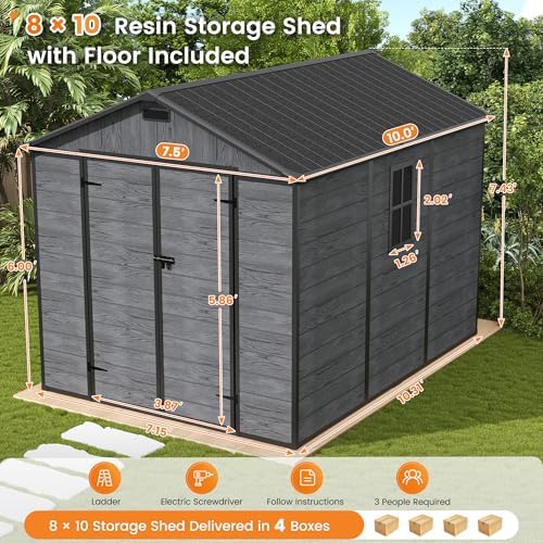 udpatio outdoor resin storage shed 8 x 10 shown in use
