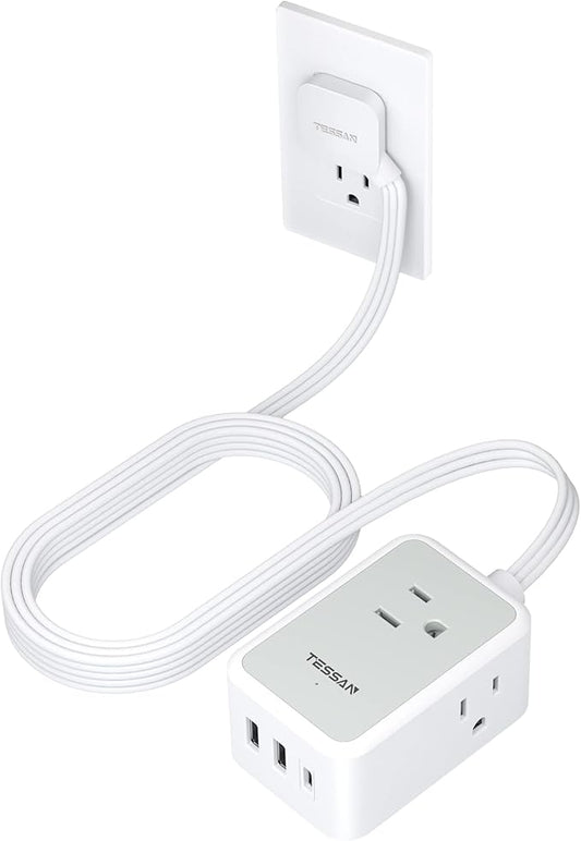 Ultra Thin Flat Extension Cord 10 FT, TESSAN Small Flat Plug Power Strip by TESSAN