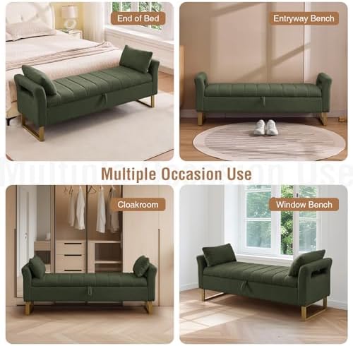 66" storage bench for bedroom upholstered end of on a desk or shelf