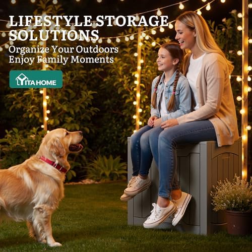 yitahome 31 gallon outdoor storage box shown in use
