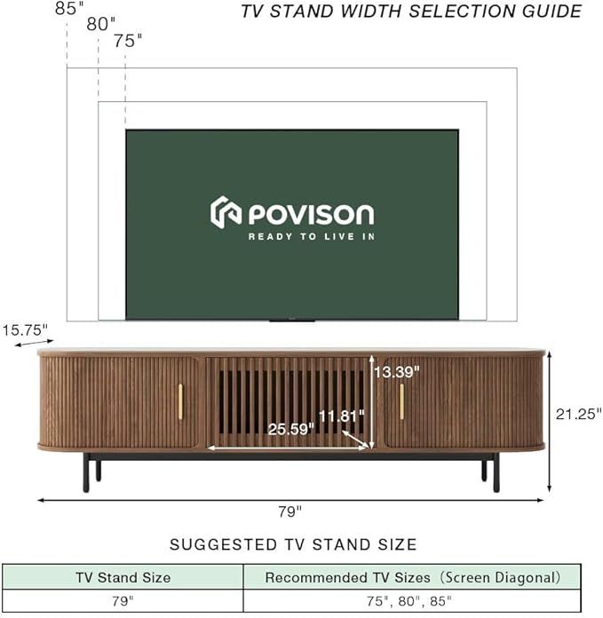 POVISON Fully-Assembled Mid Century Modern Black TV Stand - Image 5
