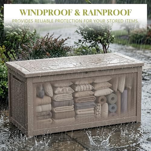 patiozen 360 gallon outdoor storage box, heavy duty, side view