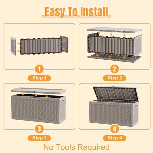 outdoor storage box,100 gallon waterproof resin patio deck, front angle view