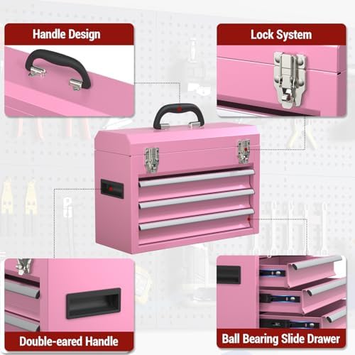 3 drawers small tool box, portable 3 drawer, side view