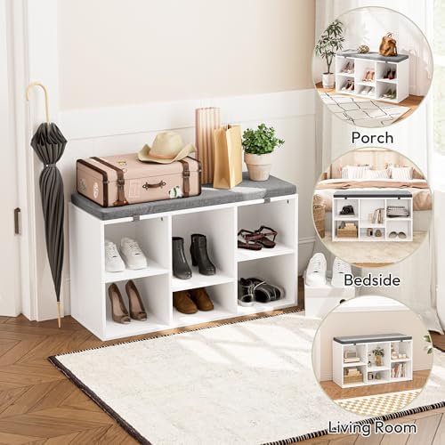 shoe bench, storage bench with padded seat, 6, side view