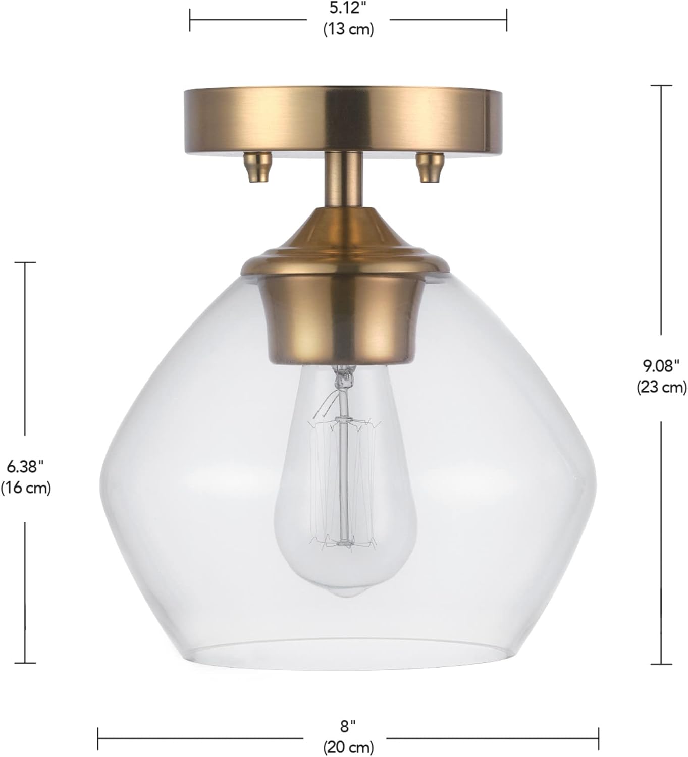 1-Light Semi-Flush Mount Ceiling Lighting with Clear Glass Shade | Clear Glass Shade, Dimmable, E26 Base, Hardwired, Model 65693