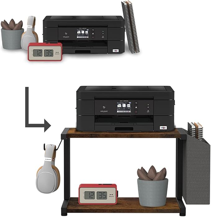 VEDECASA 2 Tier Rustic Brown Wooden Under Desk Printer Stand - Image 7