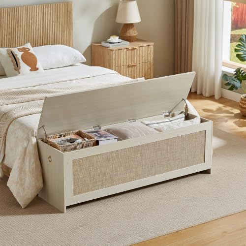55.1" storage chest extra large,rattan storage bench(white cream), close-up detail