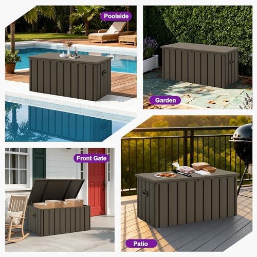 purple leaf outdoor deck box 100 gallon, waterproof on a desk or shelf