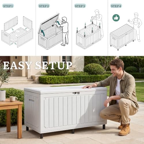 yitahome 90 gallon outdoor double-wall deck box w/6, view 9