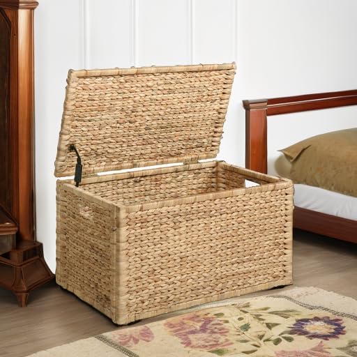 ehemco water hyacinth wicker storage trunk, natural, 30x17.5x17.5 showing dimensions