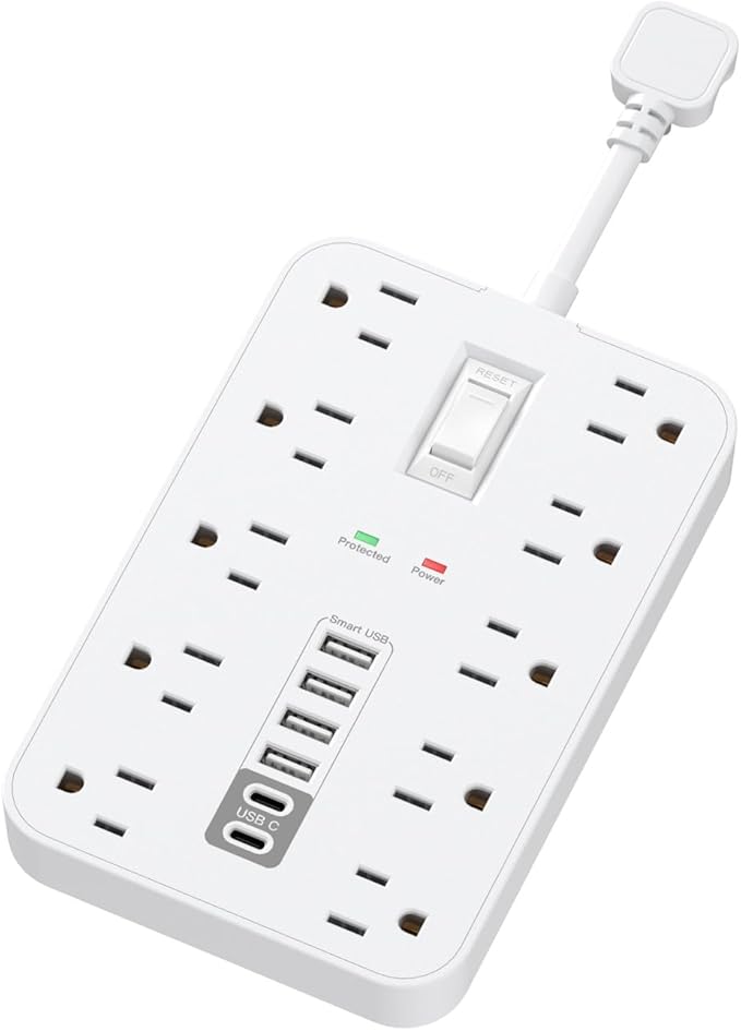 Short Extension Cord with USB and USBC Ports, Flat Outlet Extender with 10 AC by Unknown