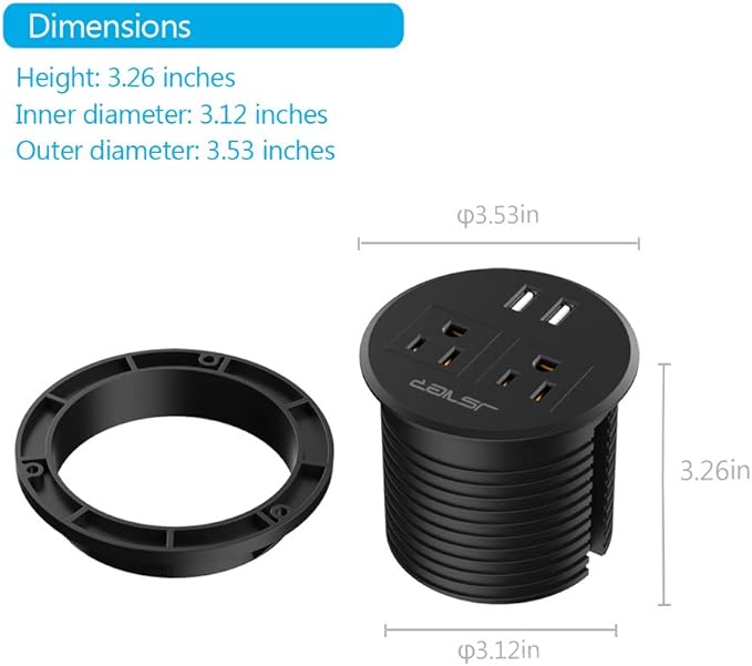 Desktop Power Grommet JSVER Mini Desktop Power Strip Hide Recessed Power - Image 2
