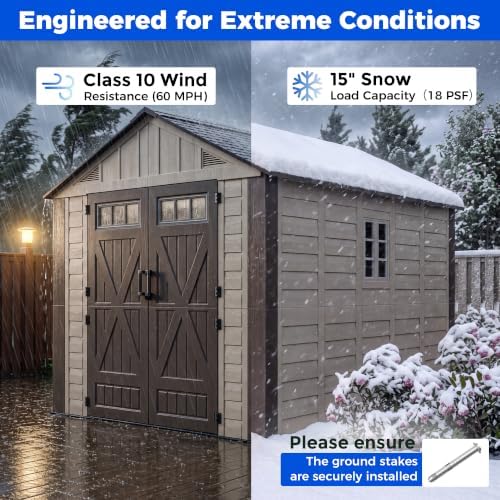 homshade 8x12 ft resin outdoor storage shed with showing dimensions