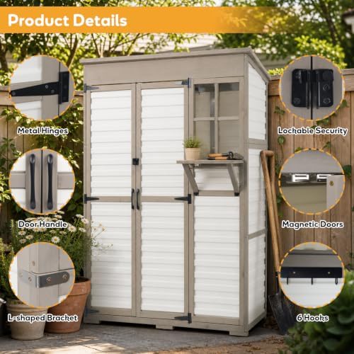 large outdoor storage cabinet with 3 shelves, weatherproof, package contents