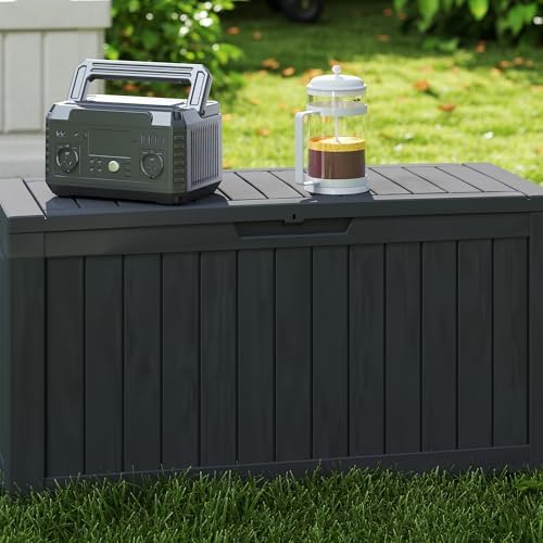 outdoor storage box waterproof with wheels, 76 gallon showing dimensions