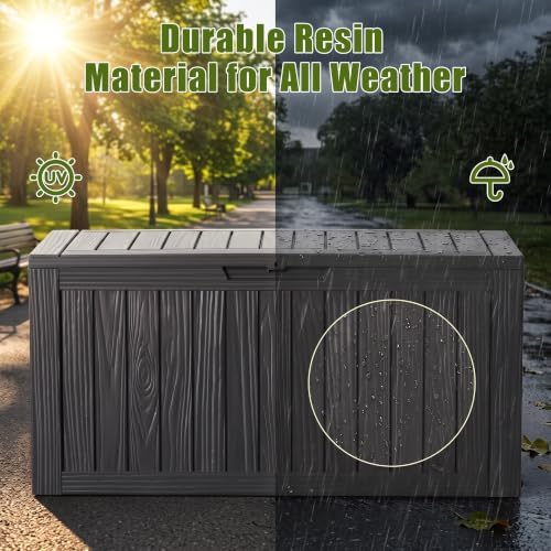 140gal outdoor storage box with portable wheels, waterproof, close-up detail