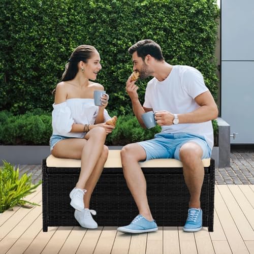 prohiker 2-in-1 wicker deck box bench, all-weather 55 showing dimensions