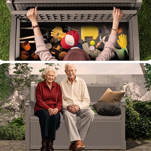 patiozen 80 gallon outdoor storage bench deck box on a desk or shelf
