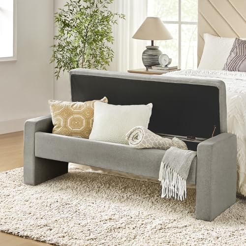 55" modern upholstered storage bench with tufted seat, close-up detail