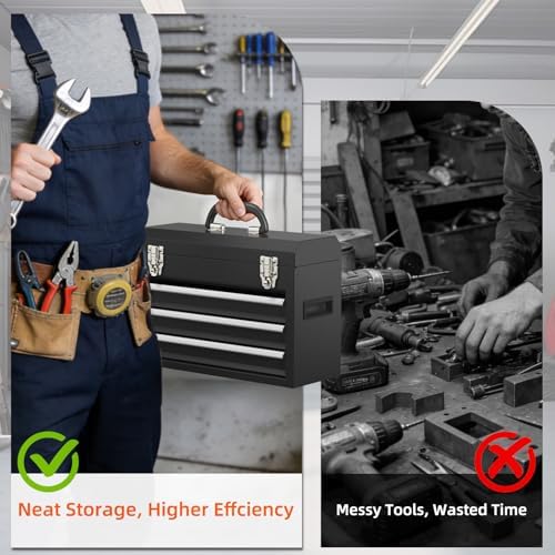 portable metal tool box – 3 drawers lockable, package contents