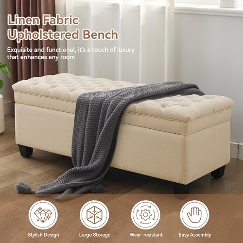 wututuee 50" fabric storage ottoman bench, upholstered rectangle, package contents