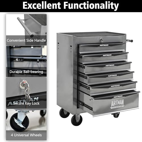 ryh 6 drawers rolling tool chest(silver, 6 drawers（30.5"h, side view