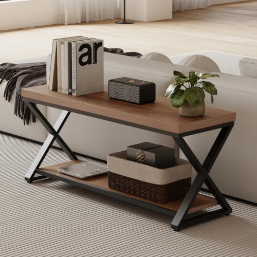ibf rustic entryway bench with storage, rustic oak showing dimensions