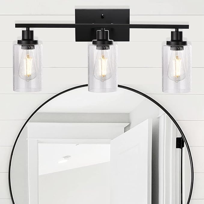 WINSHEN Wall Sconce Lighting 3-Light Matte Black Bathroom Vanity Light Fixtures - Image 3