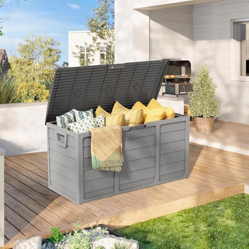 suncrown 75 gallon deck storage box resin outdoor, side view