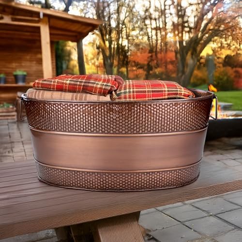 brekx copper galvanized firewood storage bin with handles on a desk or shelf