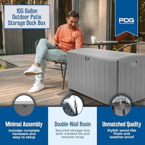 plastic development group outdoor deck box, soft close, close-up detail