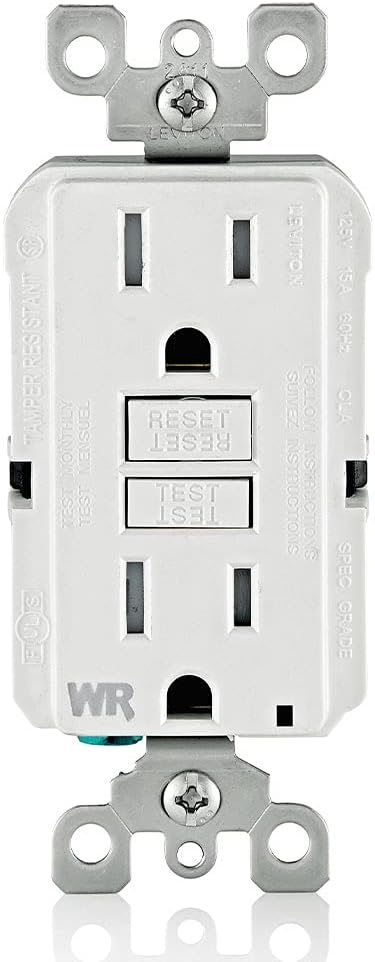 Leviton GFCI Weather-Resistant Outlet, 15 Amp, Self Test, Tamper-Resistant with LED Indicator Light, Outdoor Locations, GFWT1-W, White