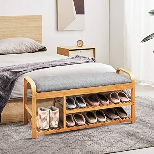 tangkula bamboo entryway shoe bench, 3 tier sturdy showing dimensions