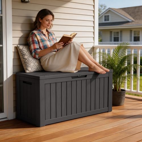 mars villa deck box, outdoor storage box waterproof, close-up detail