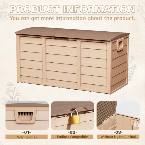 suncrown 75 gallon deck storage box resin outdoor, front angle view