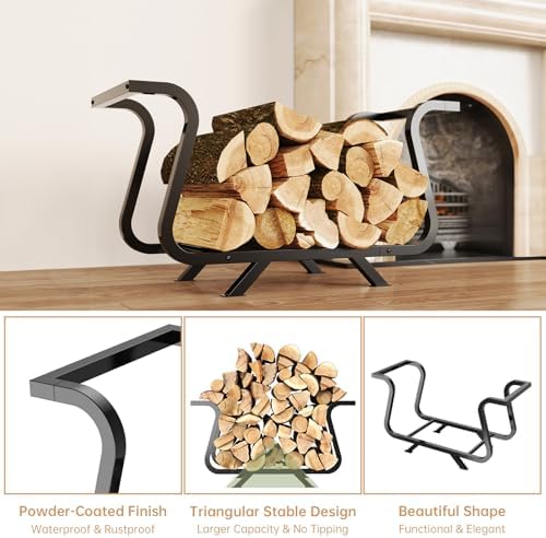 nihome 33.5" firewood rack outdoor, 450lb metal log, close-up detail