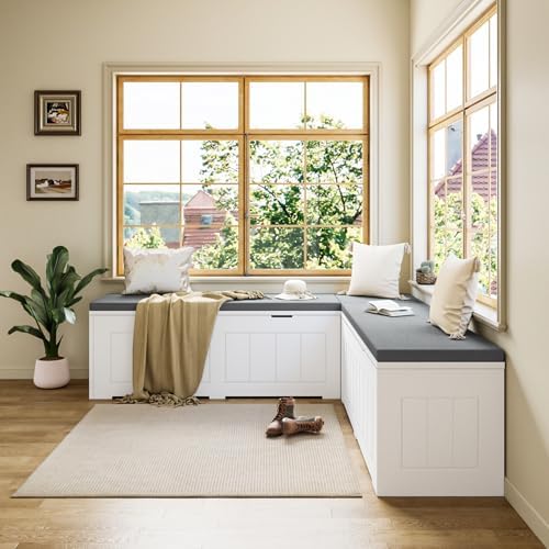 l shape corner bench with storage, breakfast nook, side view